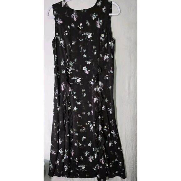 Simply Vera Wang Party Dress size Medium Floral‎ Ruffle Long Midi Black Purple - Picture 1 of 5